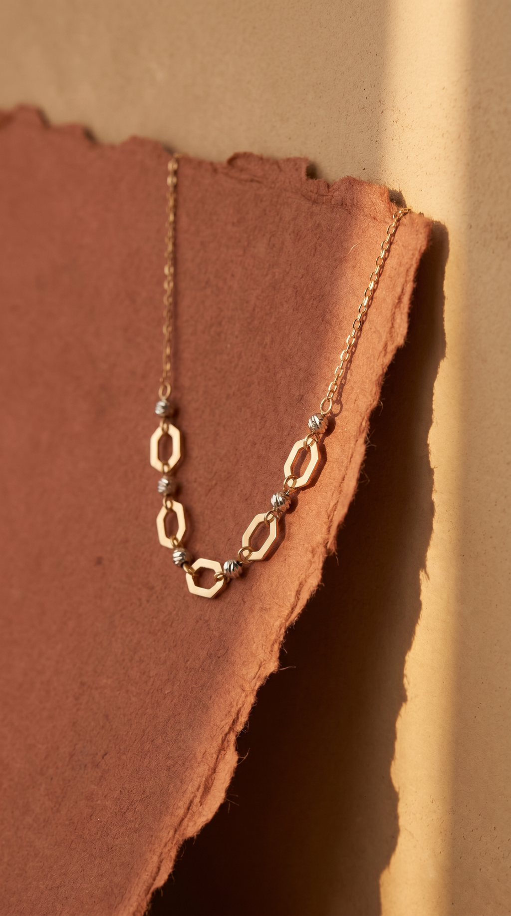 18K Two Tone Gold Hexagon Necklace
