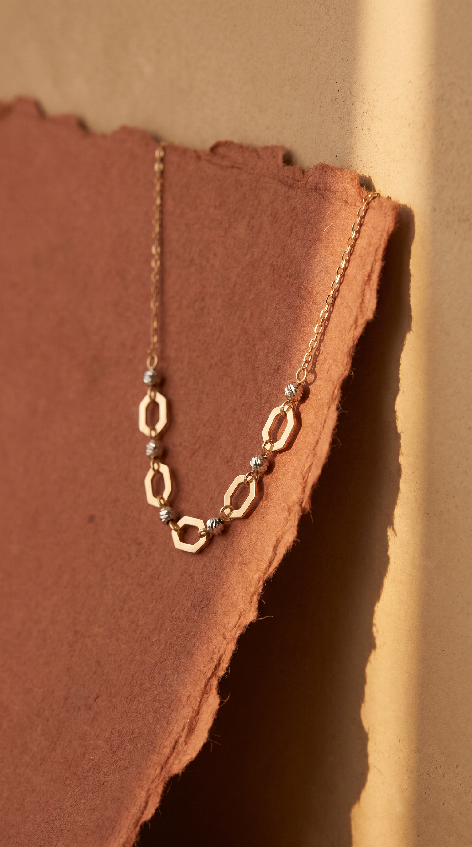 18K Two Tone Gold Hexagon Necklace