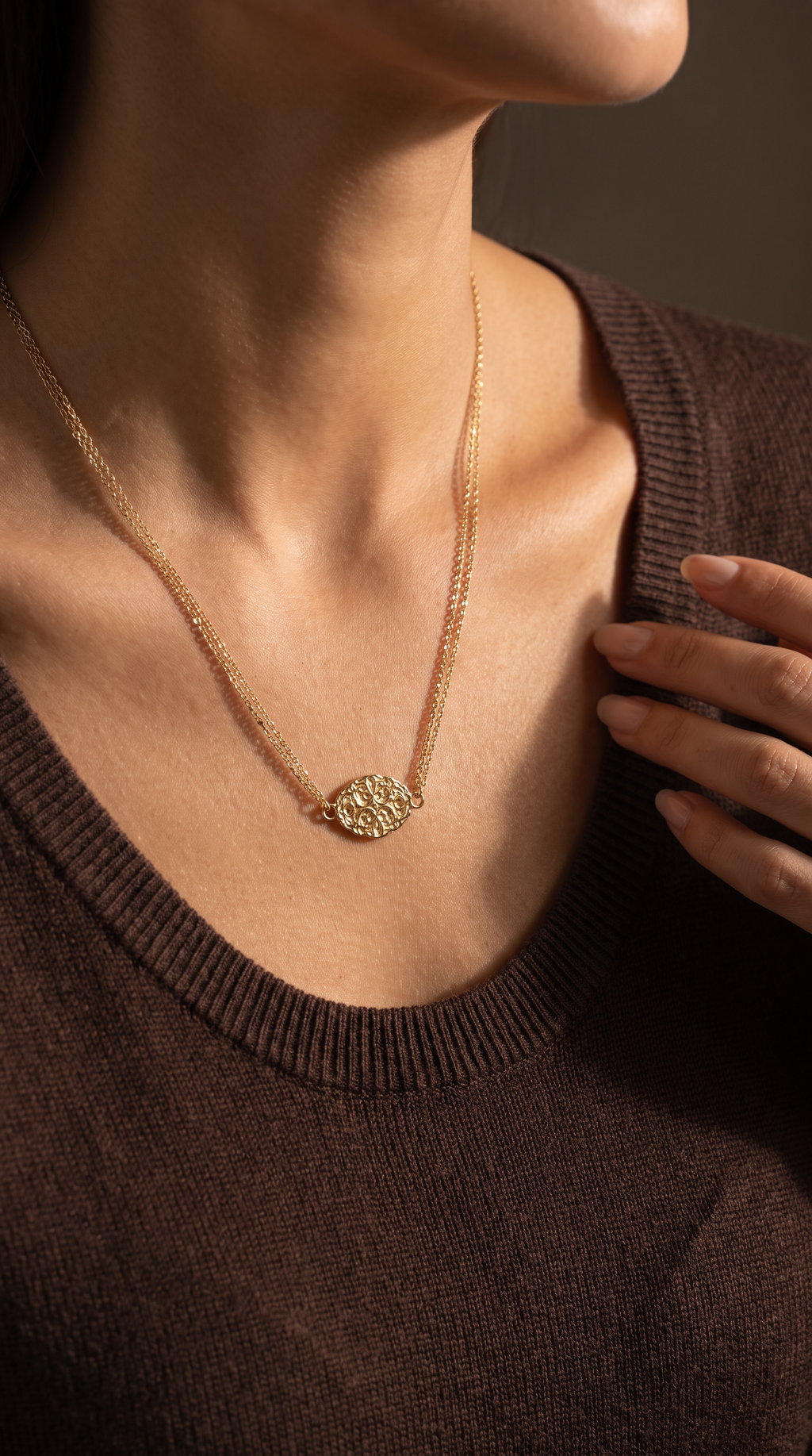 18K Yellow Gold Pendant Double Chain Necklace