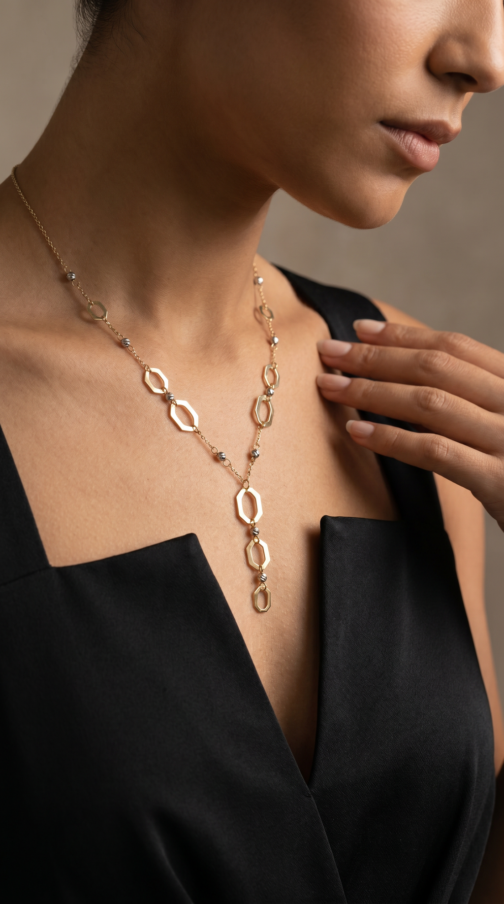 18K Two Tone Gold Hexagon Necklace