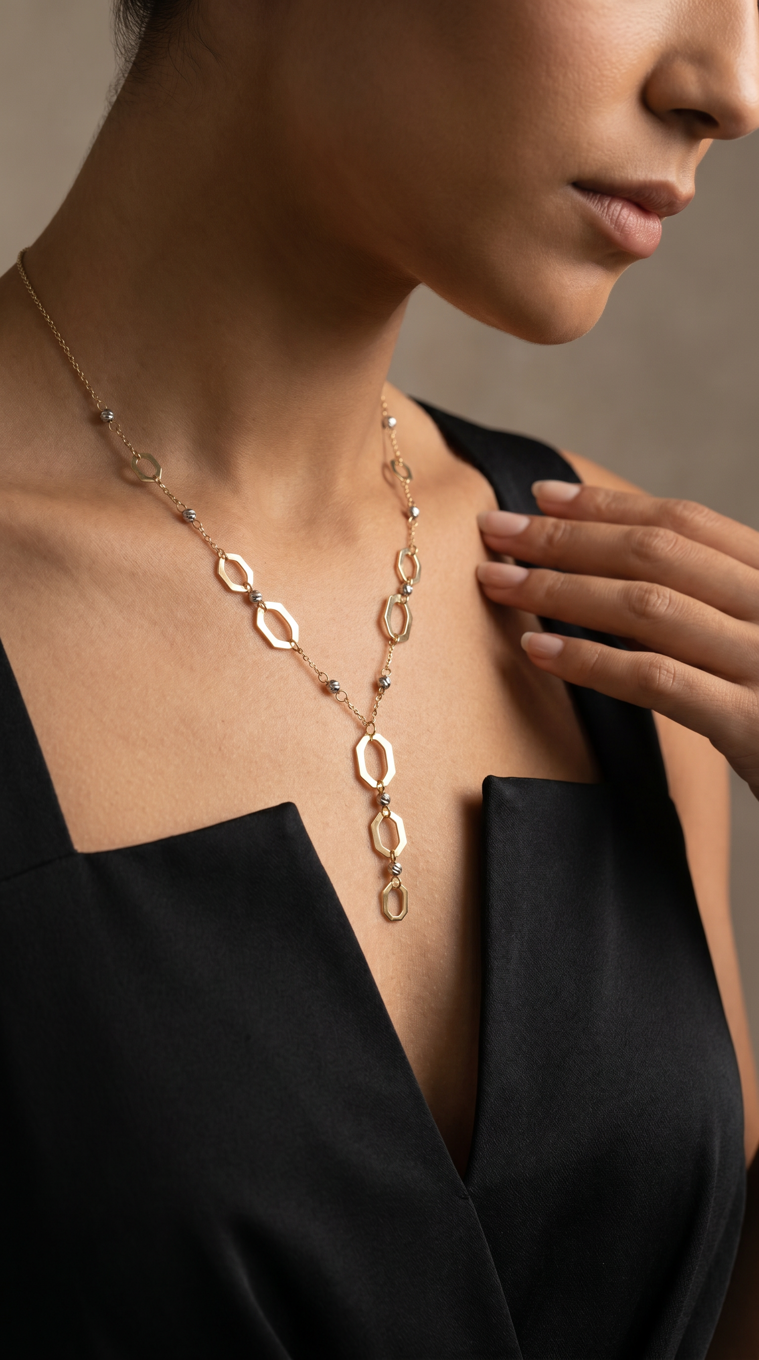 18K Two Tone Gold Hexagon Necklace
