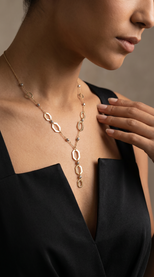 18K Two Tone Gold Hexagon Necklace