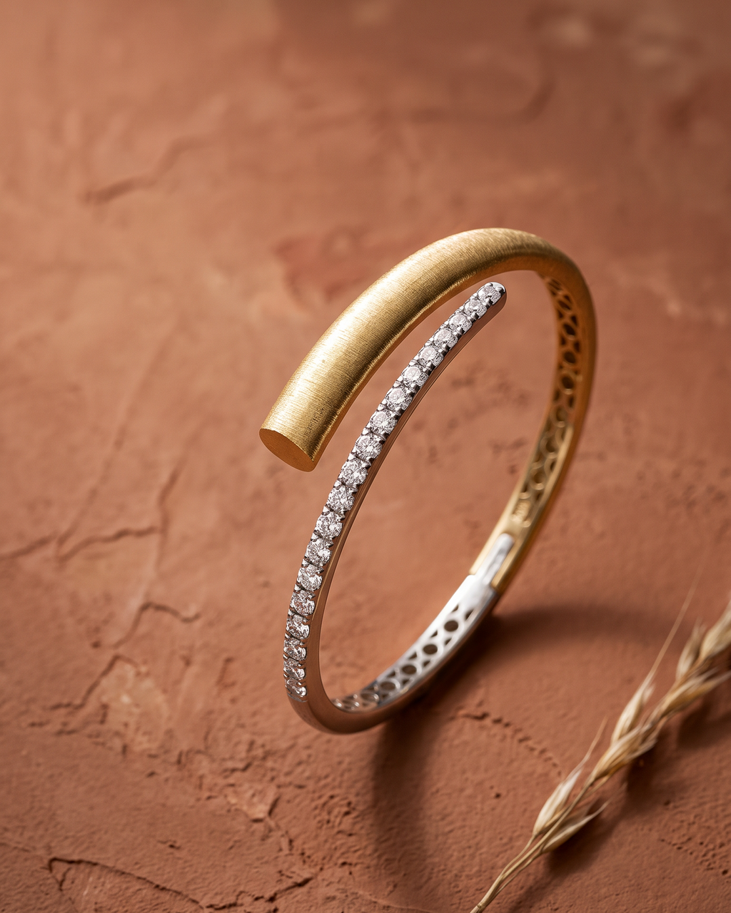 Diamond Two Tone Gold Cuff Bracelet