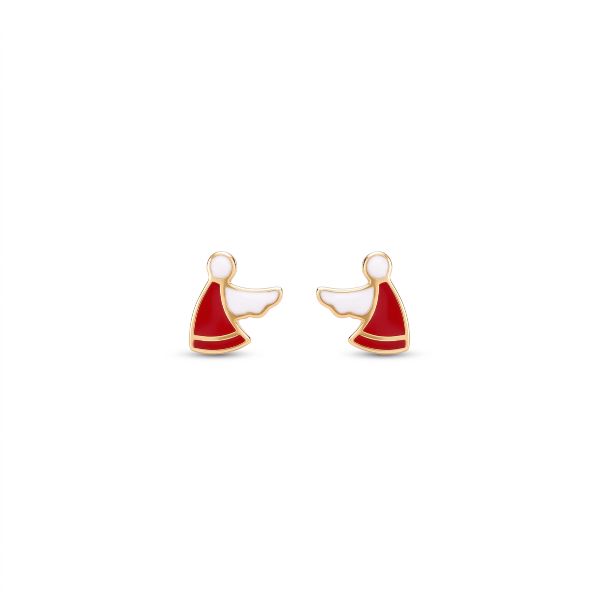 18K Yellow Gold White & Red Enamel Stud Earring