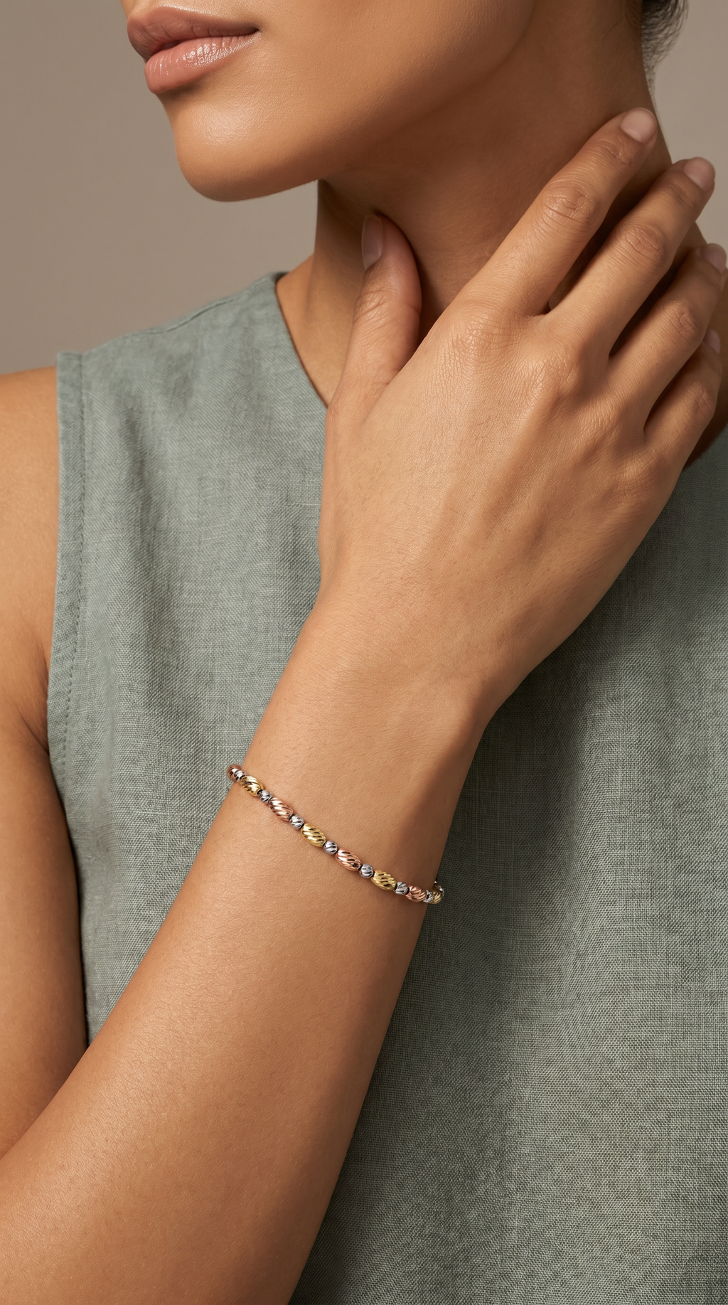 18K Multicolor Gold Beaded Bracelet