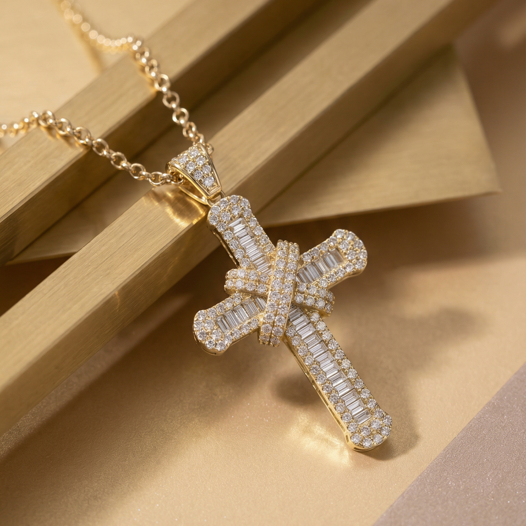 Diamond Yellow Gold Luce Cross Necklace
