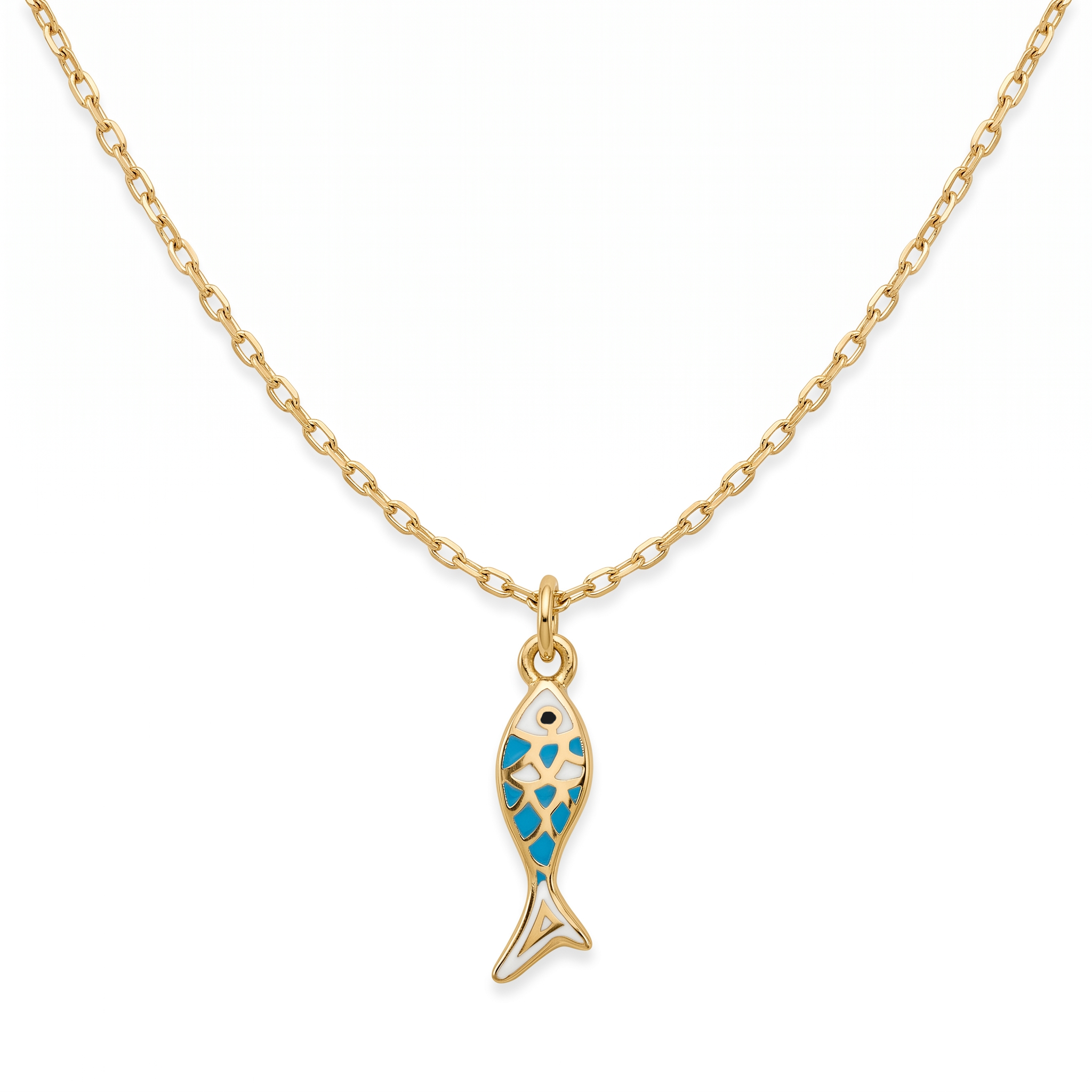 18K Yellow Gold Enamel Fish Necklace
