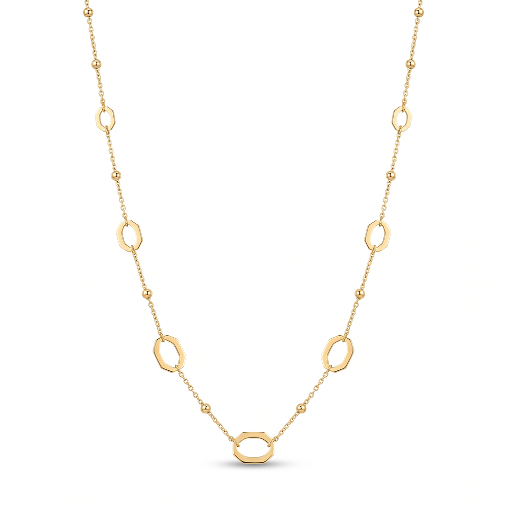 18K Yellow Gold Hexagon Chain Necklace