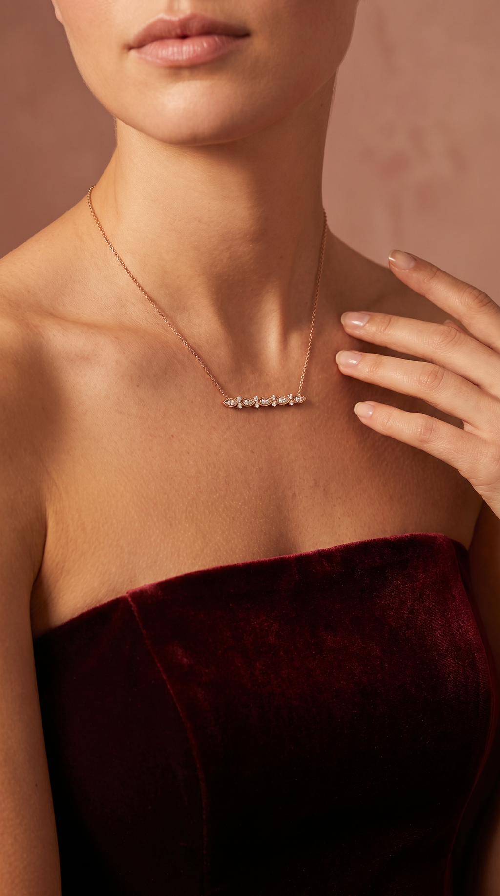 Diamond Rose Gold Bar Chain Necklace