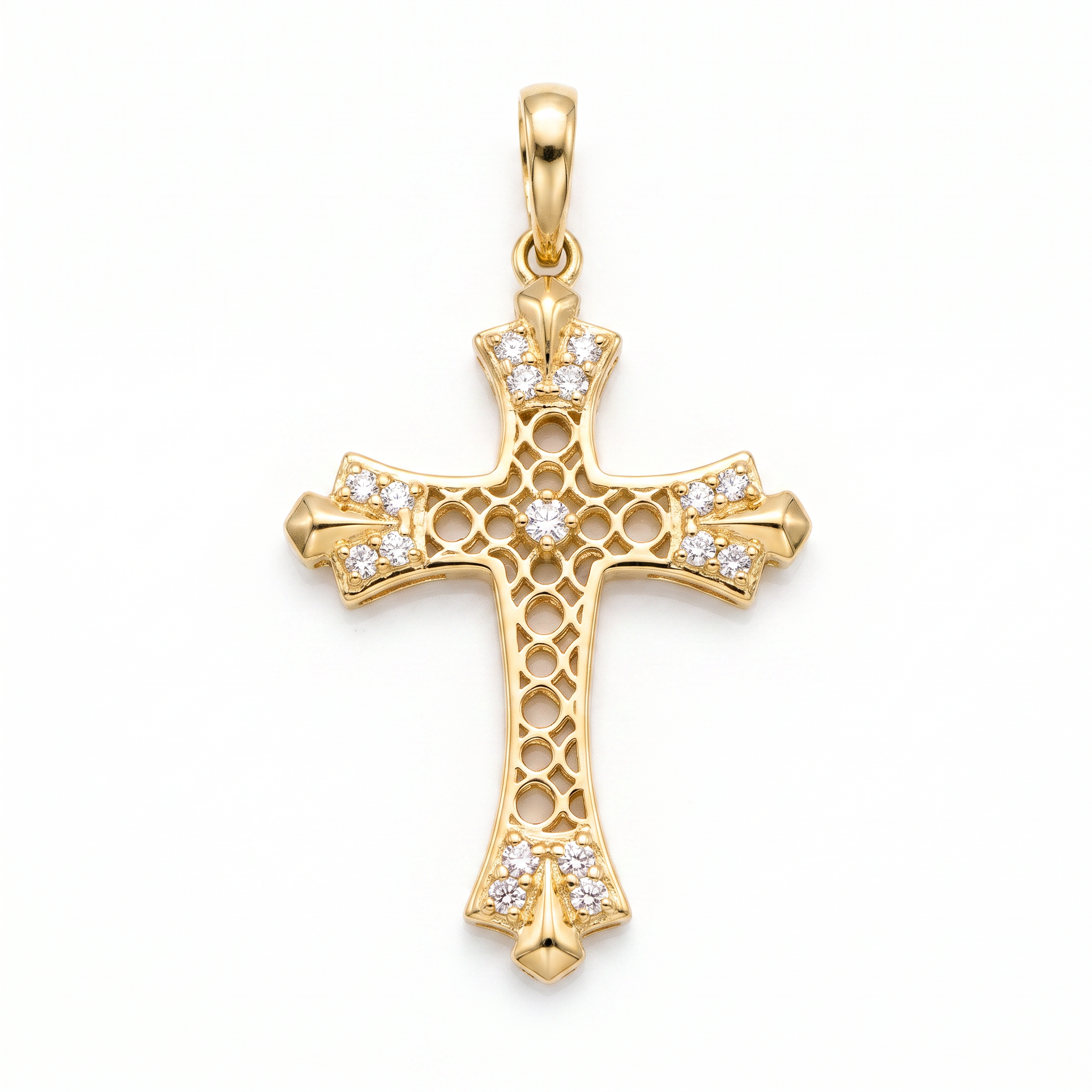 18K Yellow Gold Cubic Zirconia Cross Pendant