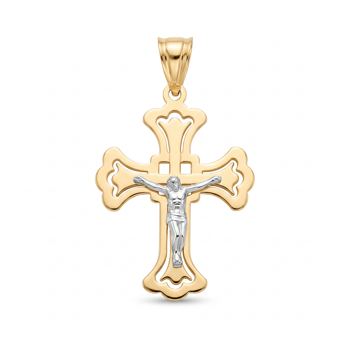 18K Two Tone Gold Crucifix Pendant