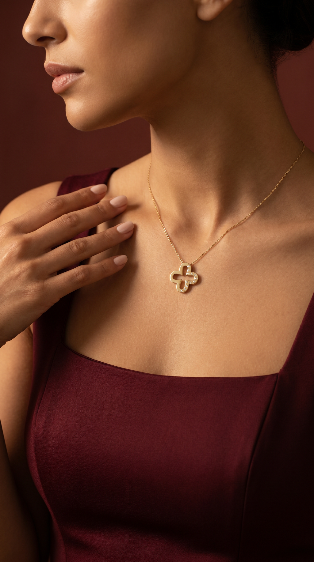 Diamond Yellow Gold Clover Necklace