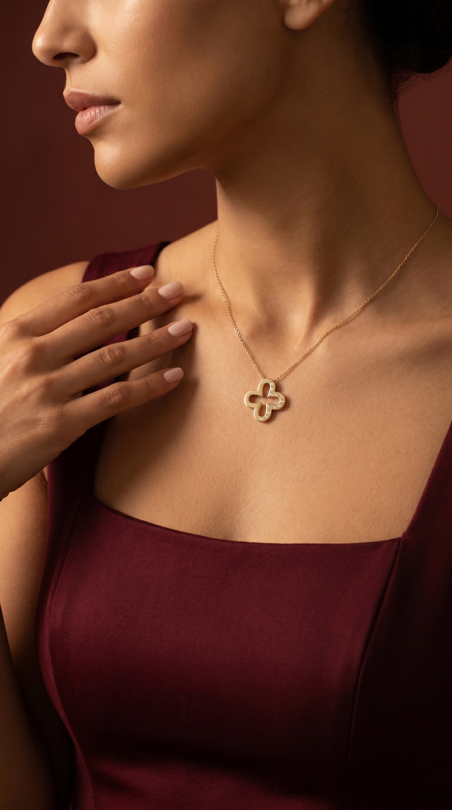 Diamond Yellow Gold Clover Necklace