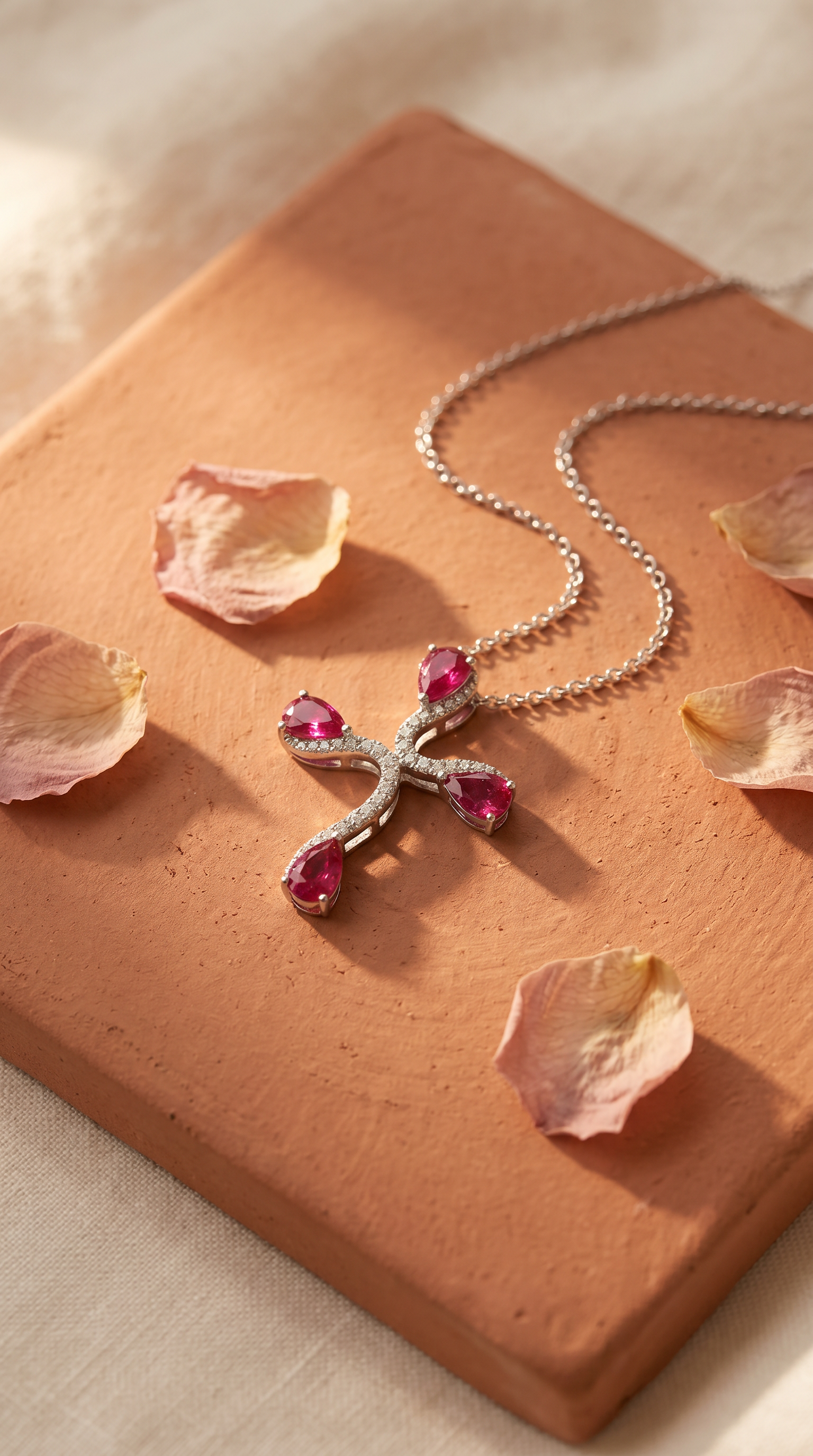 Diamond White Gold Ruby Cross Necklace