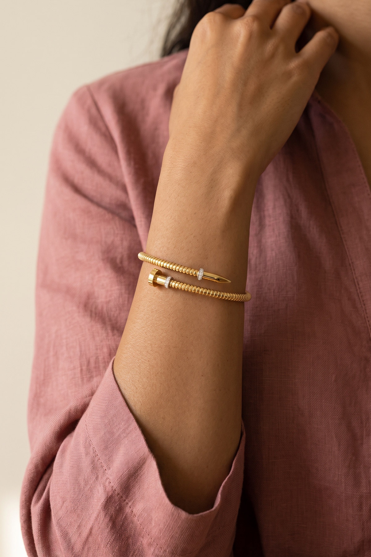 Diamond Two Tone Gold Cuff Bracelet