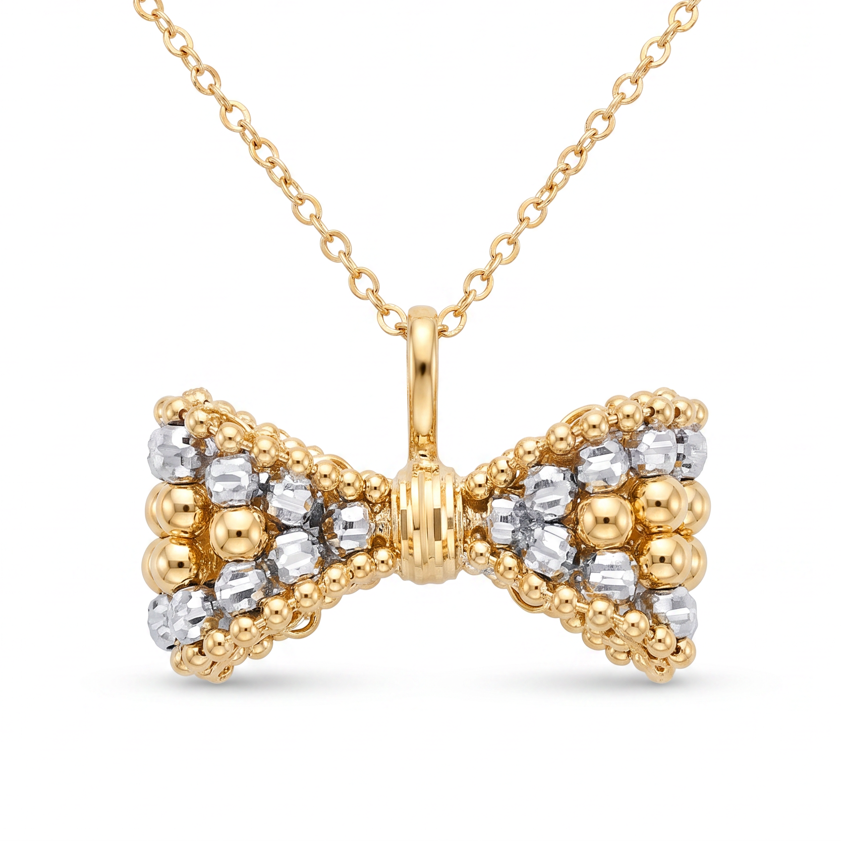 18K Two Tone Gold Bow Chain Necklace