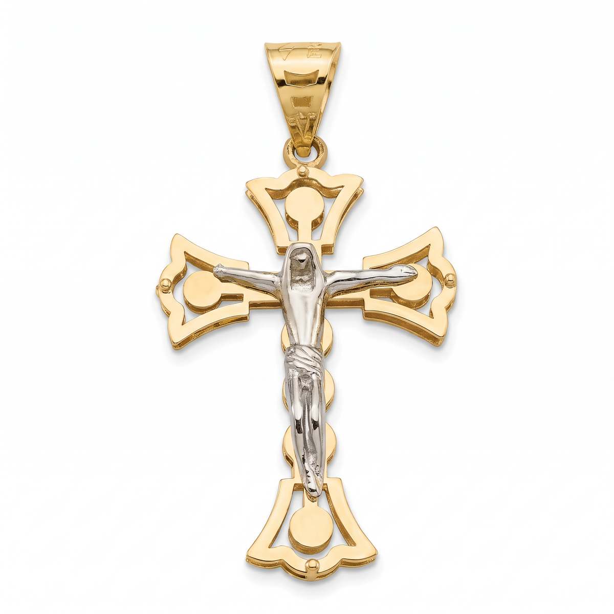 18K Two Tone Gold Crucifix Pendant