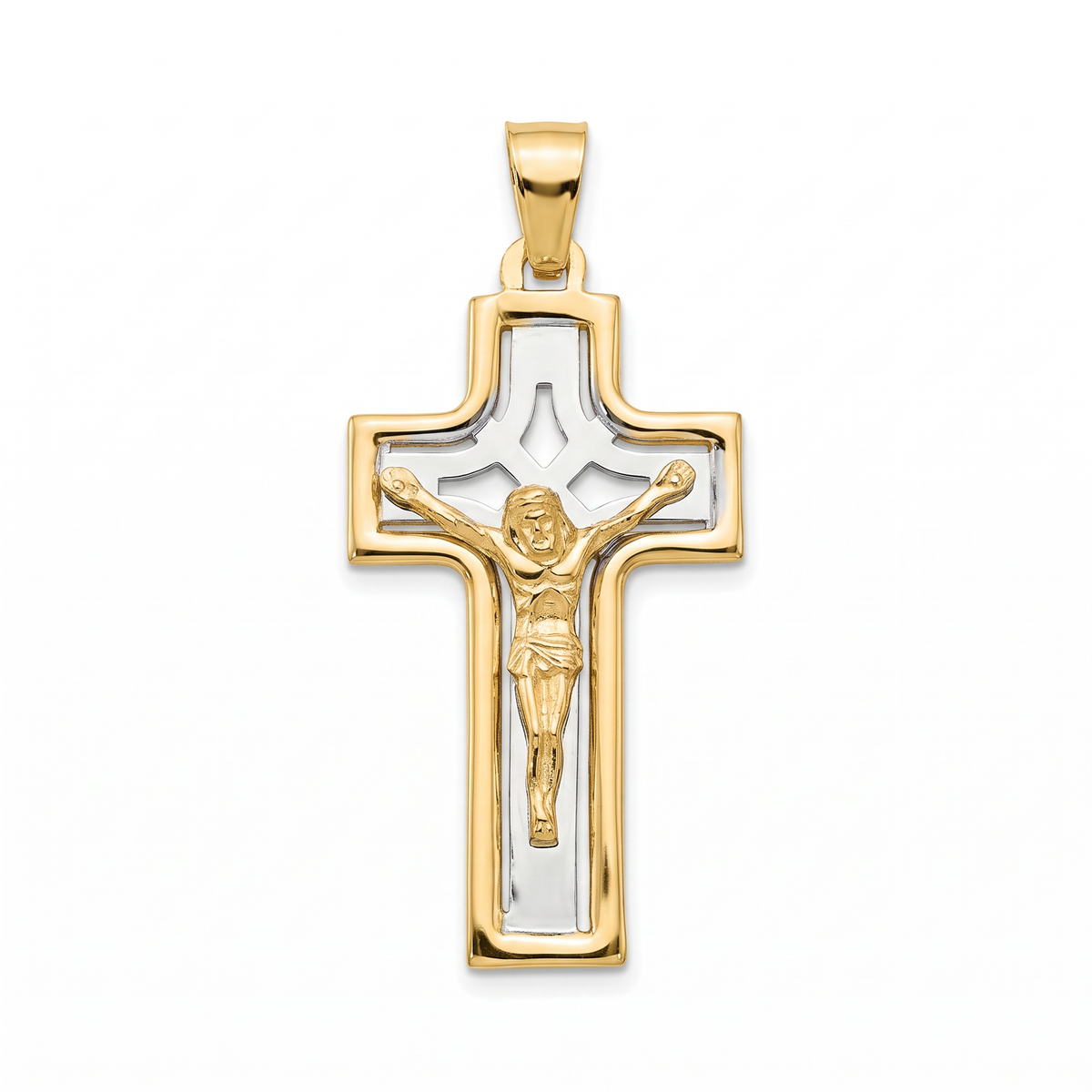 18K Two Tone Gold Crucifix Pendant