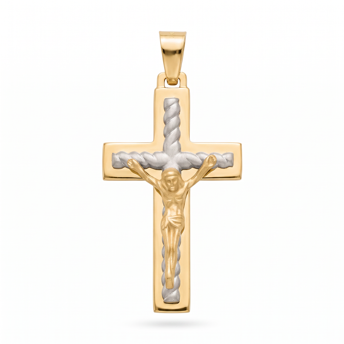 18K Two Tone Gold Crucifix Pendant