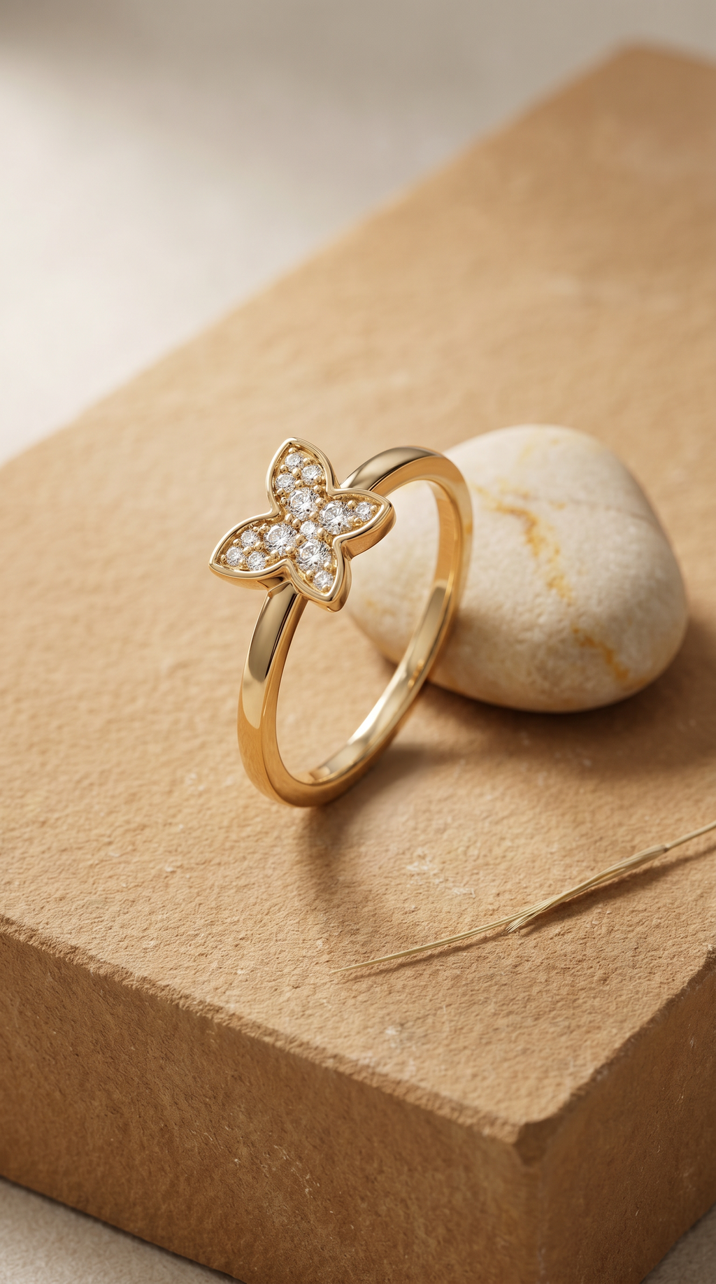 Diamond Yellow Gold Butterfly  Ring