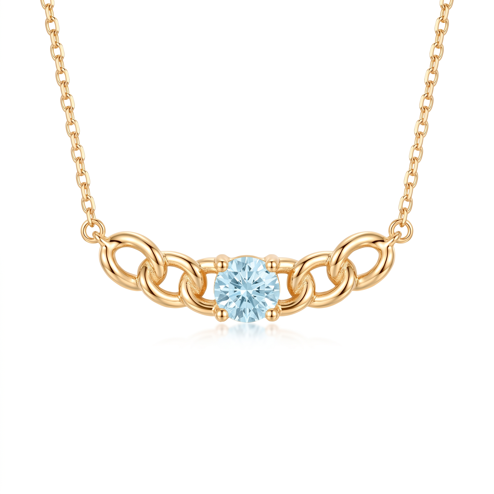 18K Yellow Gold Cyan Cubic Zirconia Cuban Link Necklace