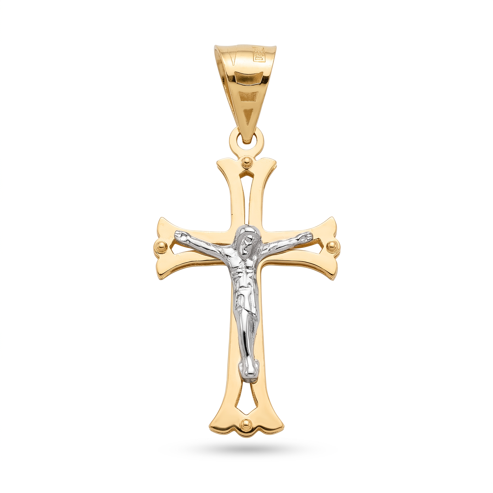 18K Two Tone Gold Crucifix Pendant