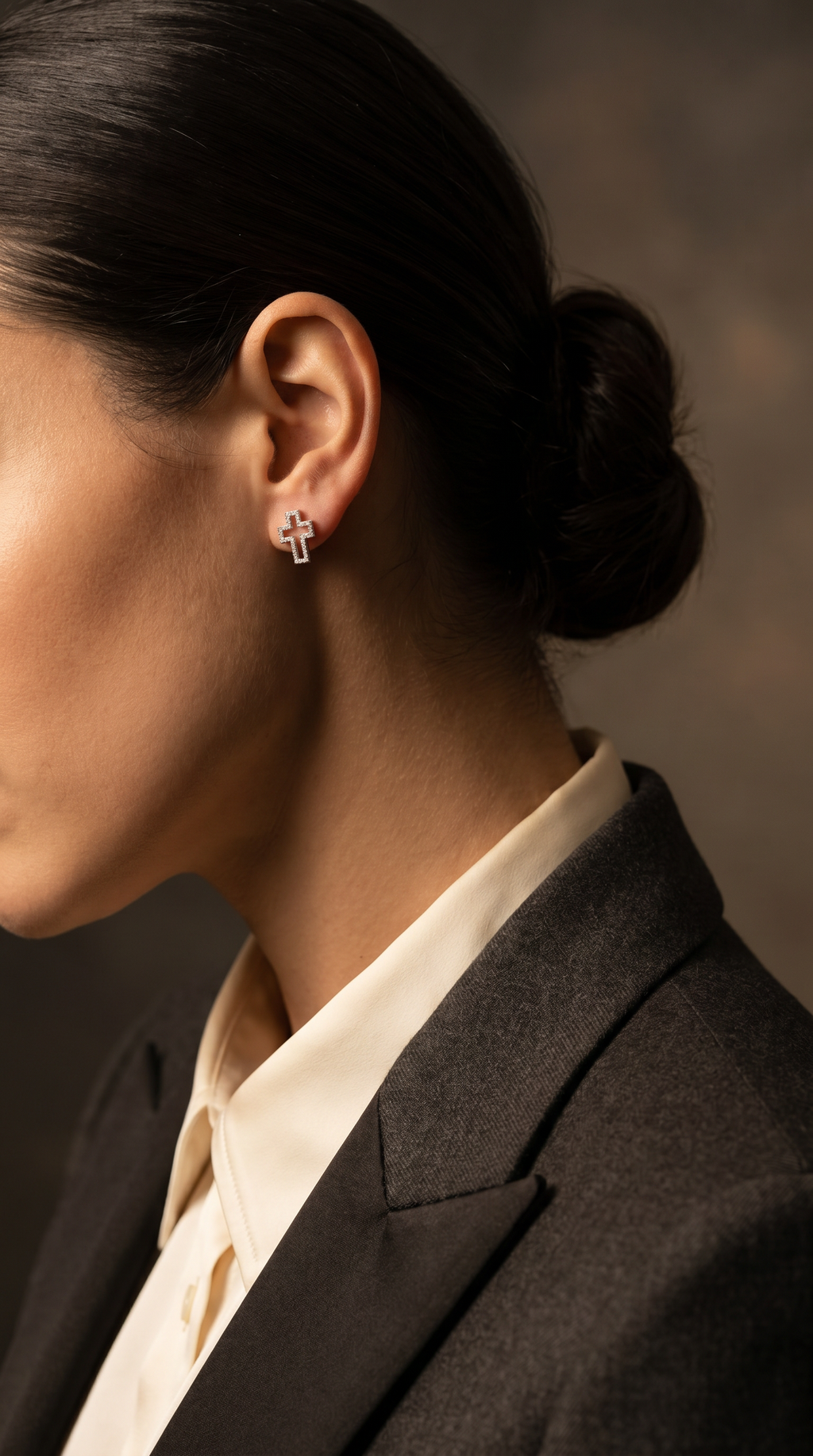 Diamond White Gold Cross Stud Earrings