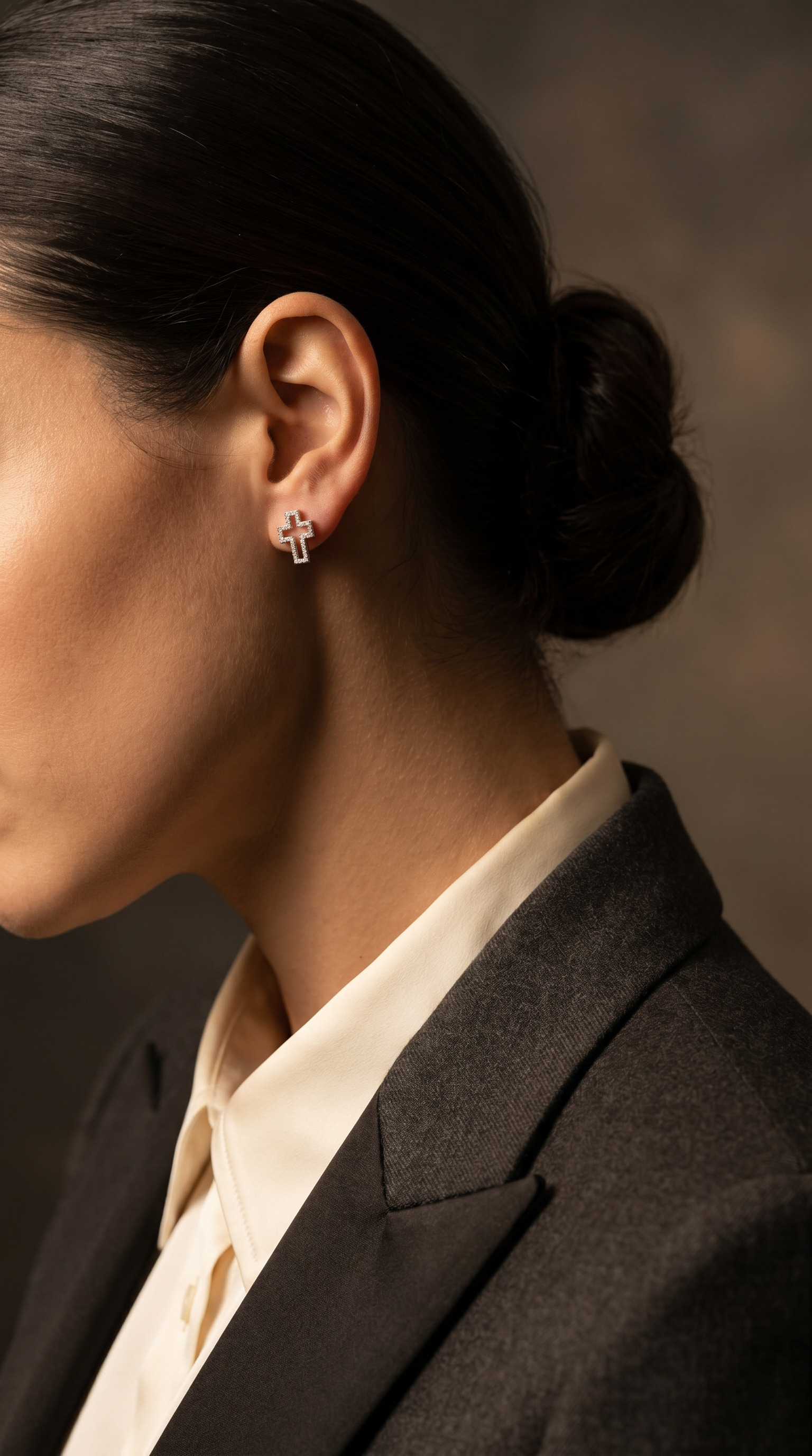 Diamond White Gold Cross Stud Earrings