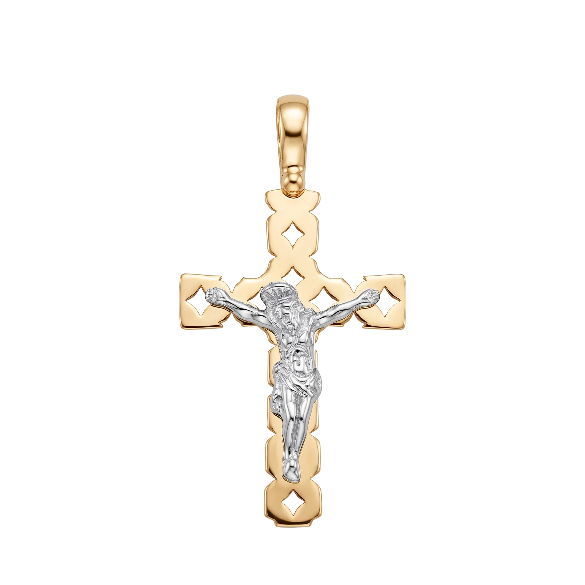 18K Two Tone Gold Crucifix Pendant