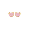 18K Yellow Gold Pink Enamel Bear Stud Earring