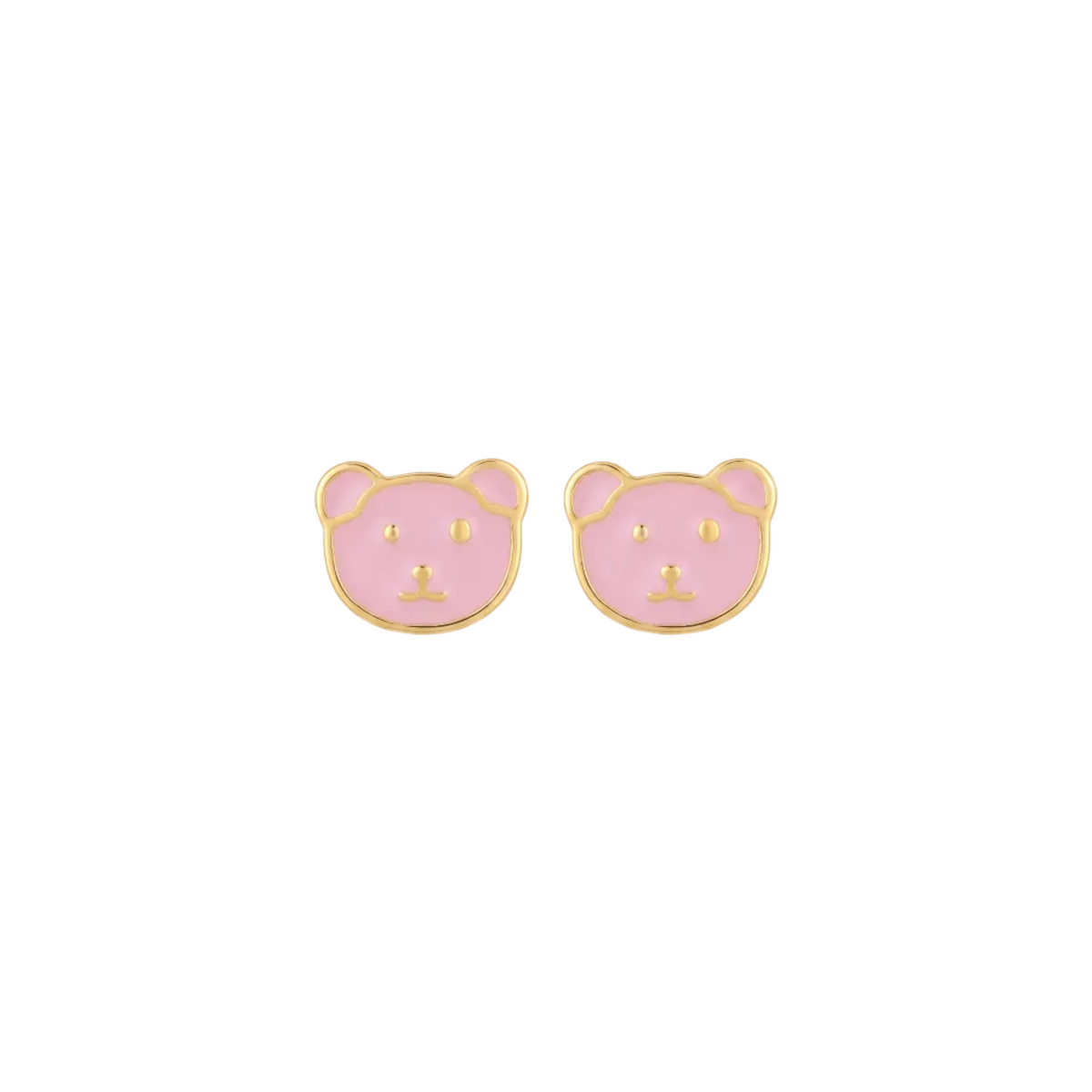 18K Yellow Gold Pink Enamel Bear Stud Earring