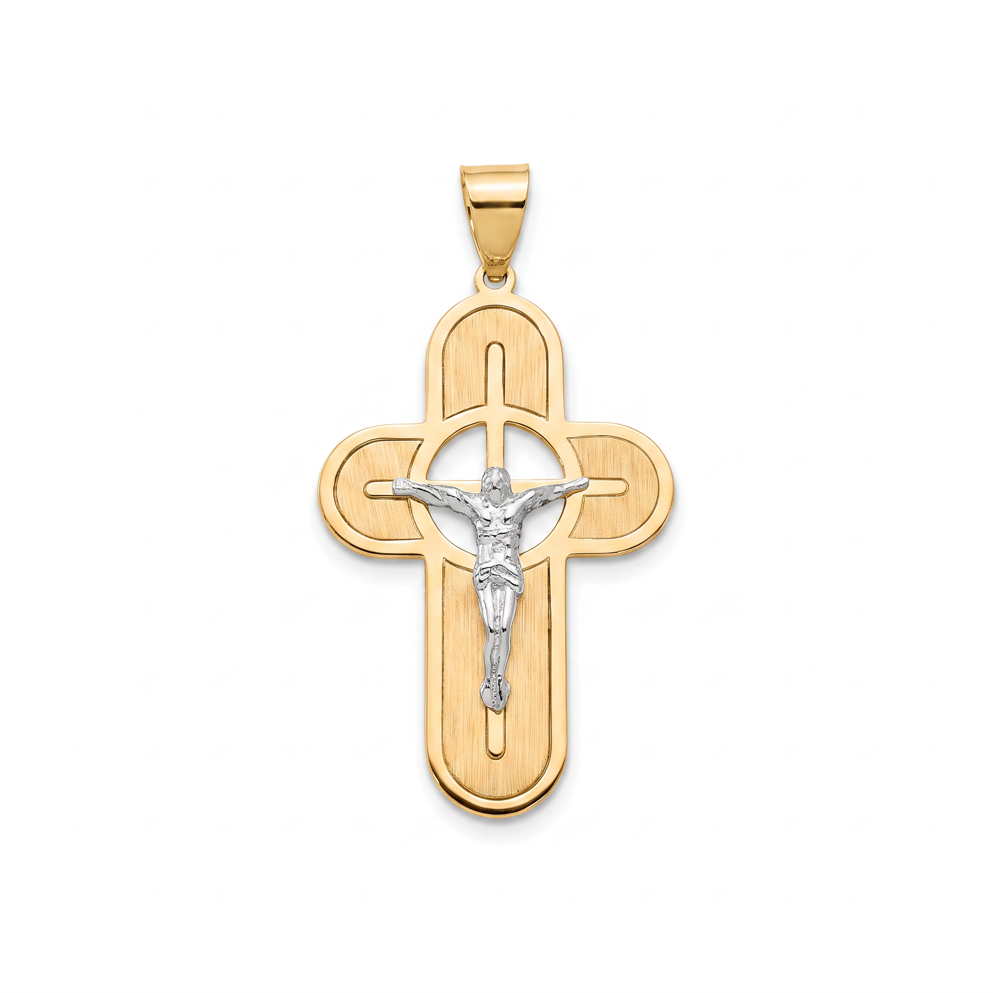 18K Two Tone Gold Crucifix Pendant