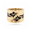 18K Yellow Gold Black Enamel Lily Flower Ring