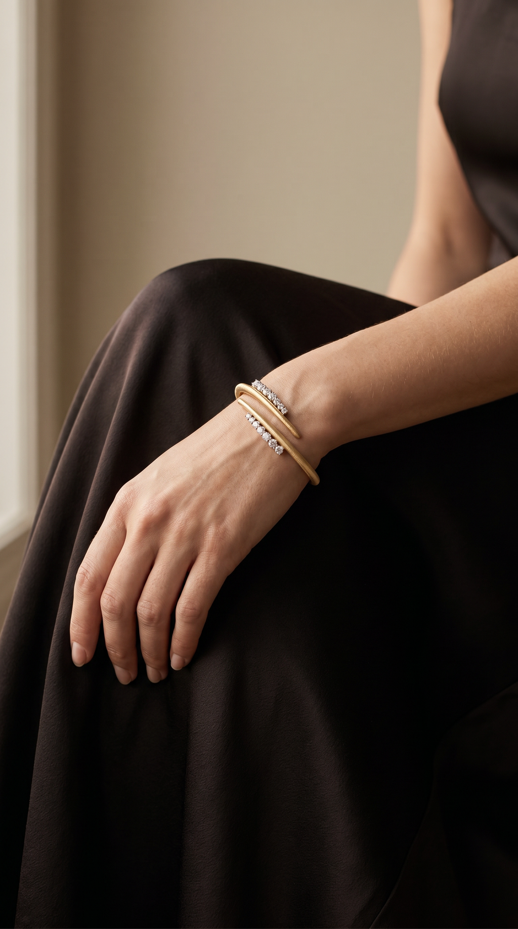 Diamond Yellow Gold Satin Cuff Bracelet