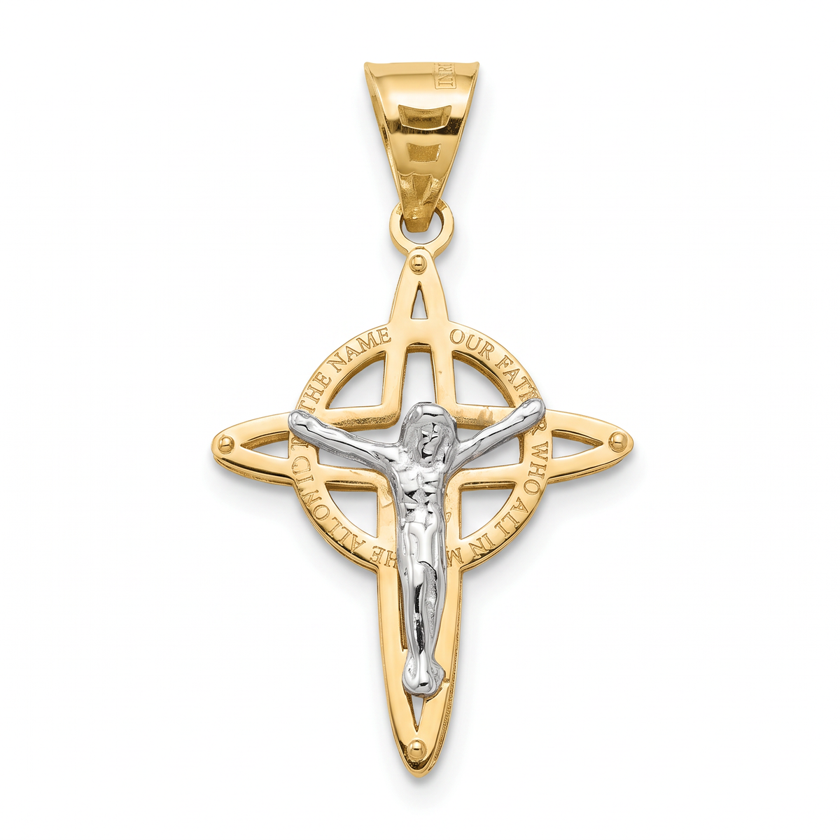 18K Two Tone Gold Crucifix Pendant