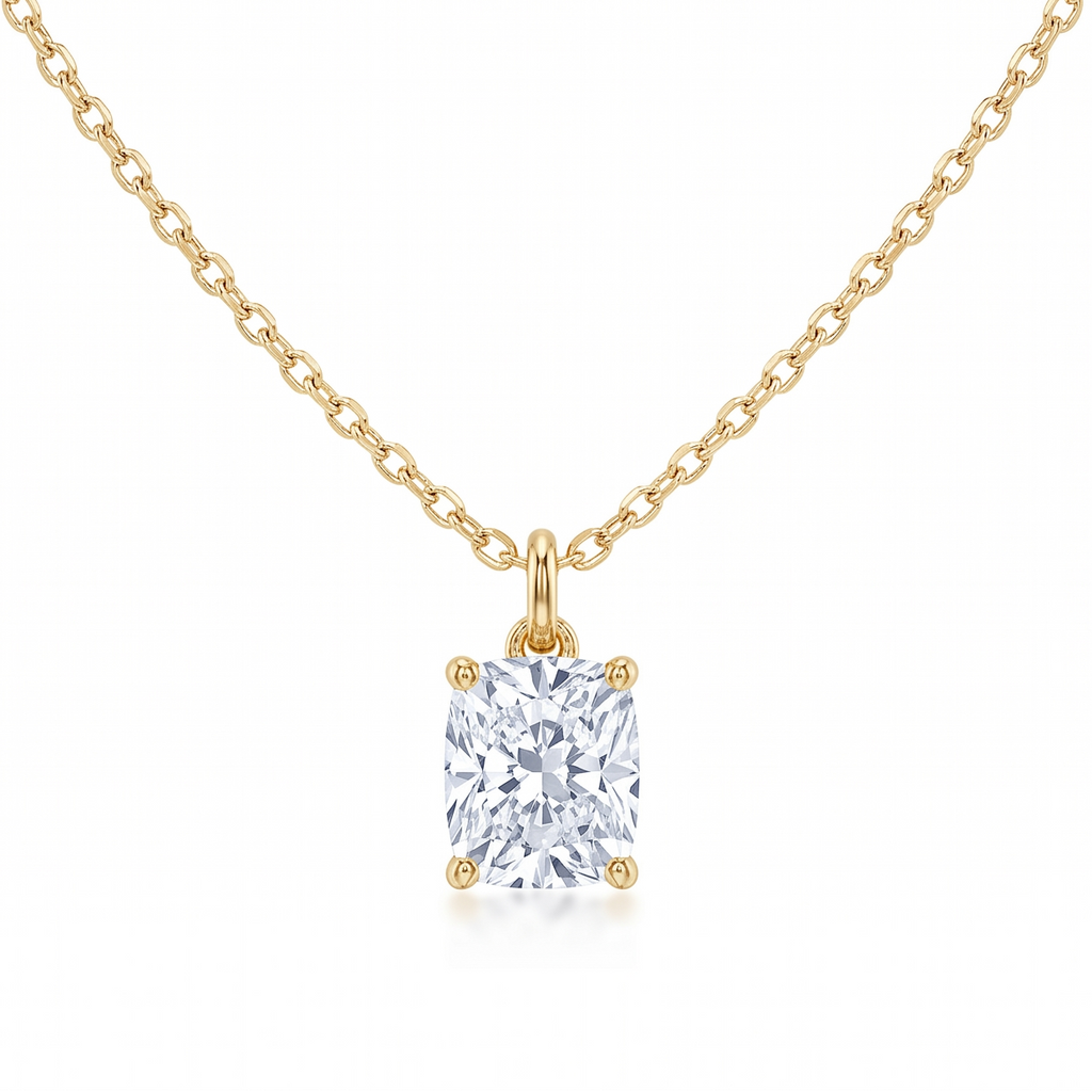 Lab Diamond Yellow Gold Elongated Cushion Solitaire Chain Necklace