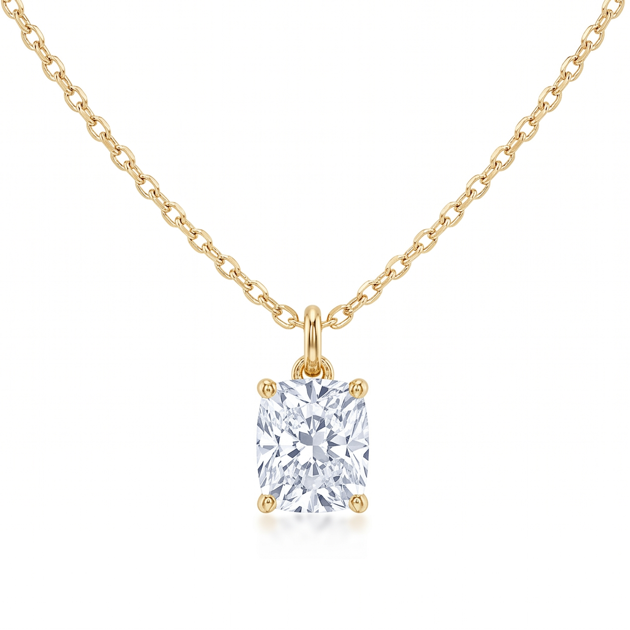 Lab Diamond Yellow Gold Elongated Cushion Solitaire Chain Necklace