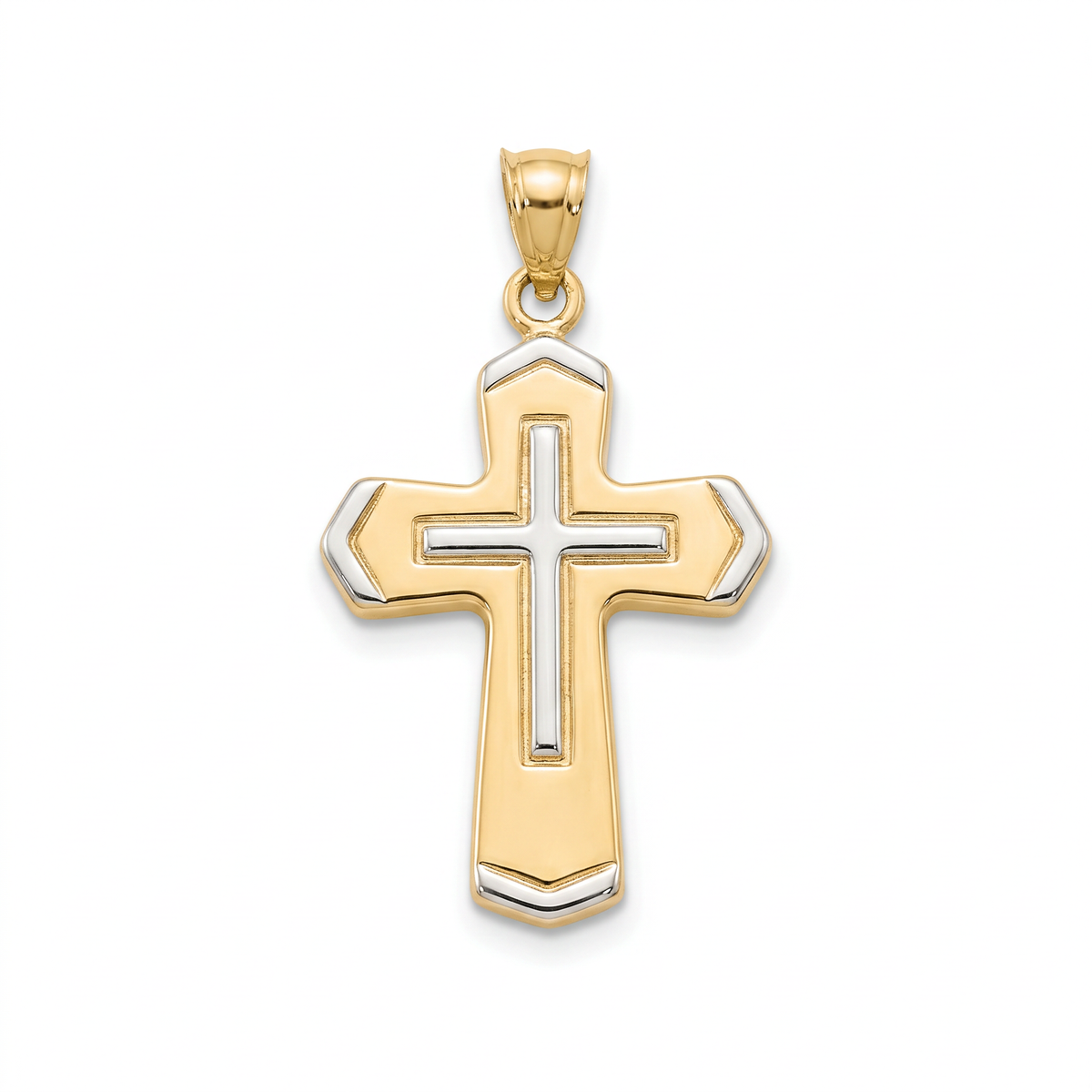 18K Two Tone Gold Cross Pendant