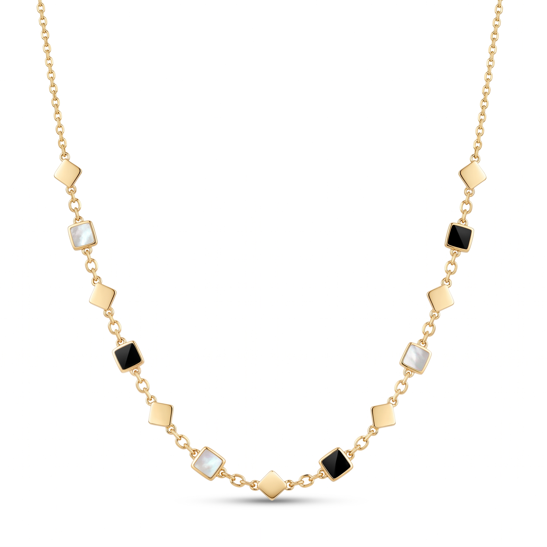 18K Yellow Gold Mother Of Pearl & Onyx Chain Necklace