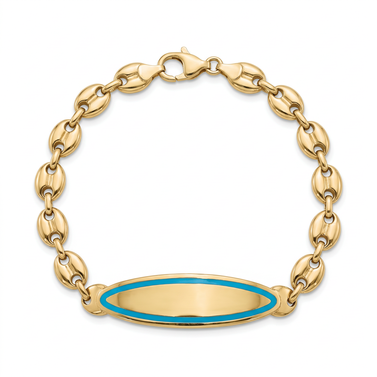 18K Yellow Gold Blue Enamel Baby Plaque Bracelet