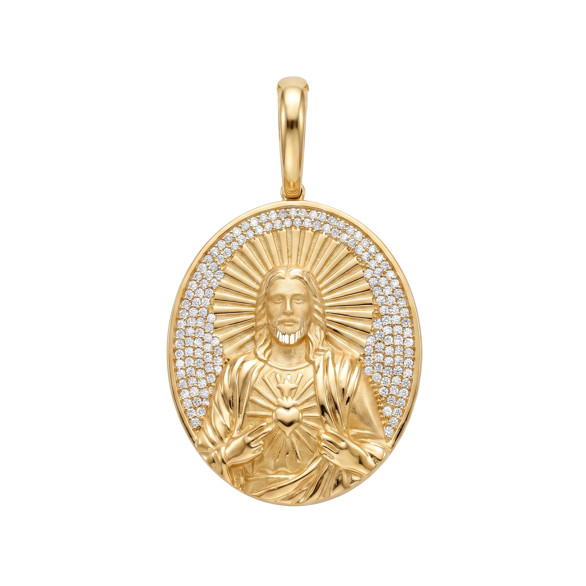 18K Yellow Gold Cubic Zirconia Pave 3D Jesus Icon Pendant