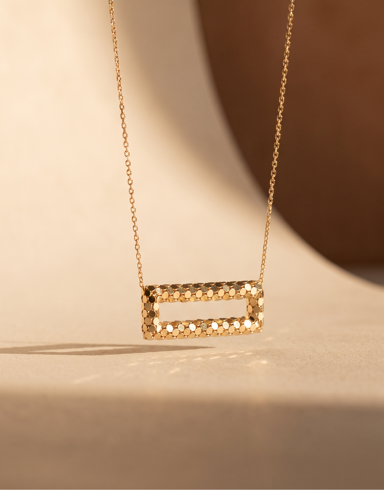 18K Yellow Gold Rectangle Chain Necklace