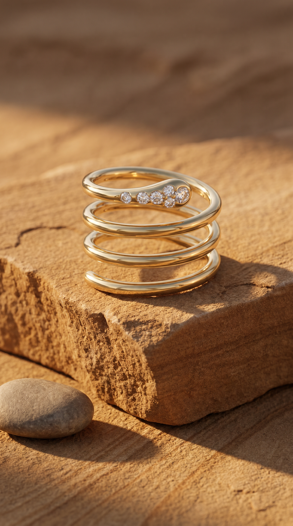 Diamond Yellow Gold Snake Ring