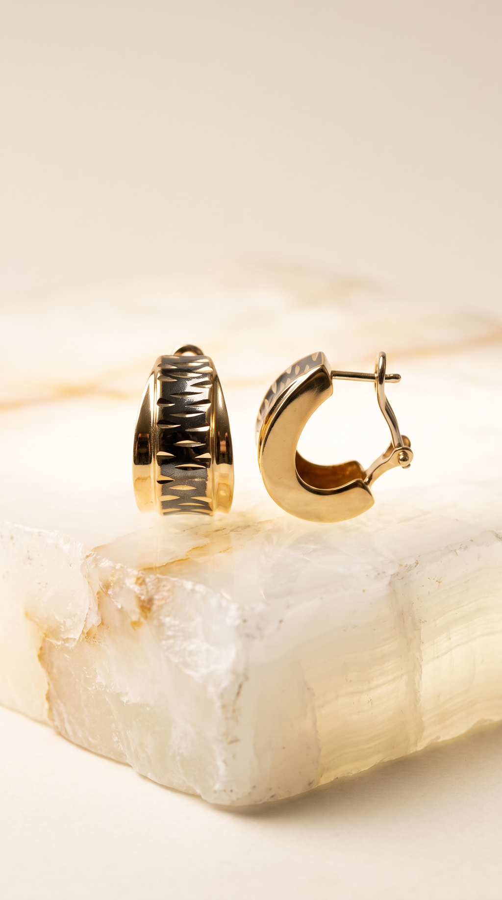 18K Yellow Gold Black Rhodium Drop Earring