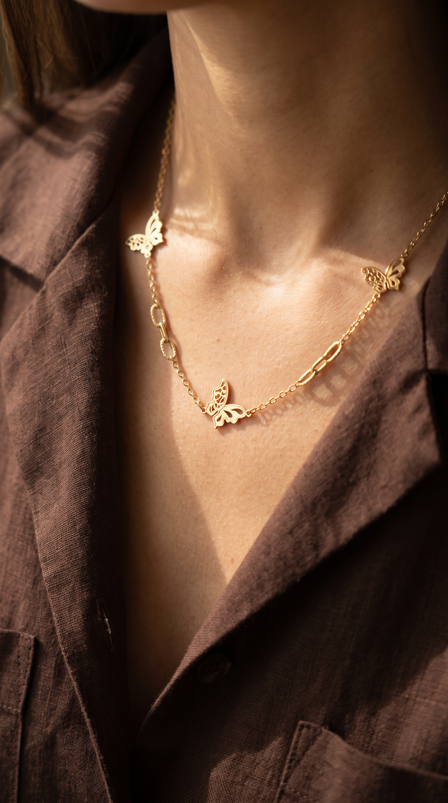 18K Yellow Gold Butterfly Chain Necklace