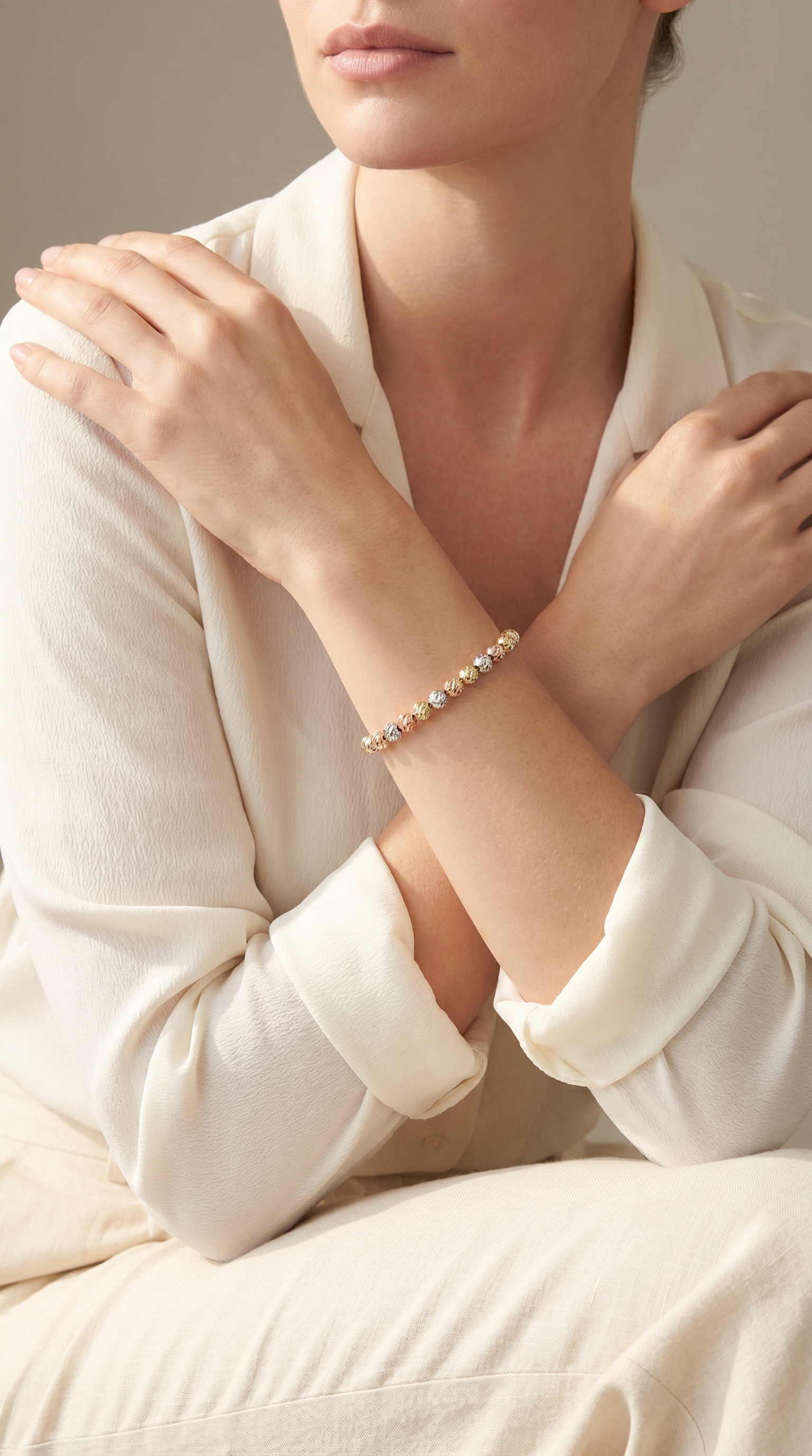 18K Multicolor Gold Beaded Bracelet