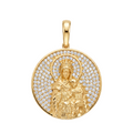 18K Yellow Gold Cubic Zirconia Pave St. Mary & Jesus Icon Pendant