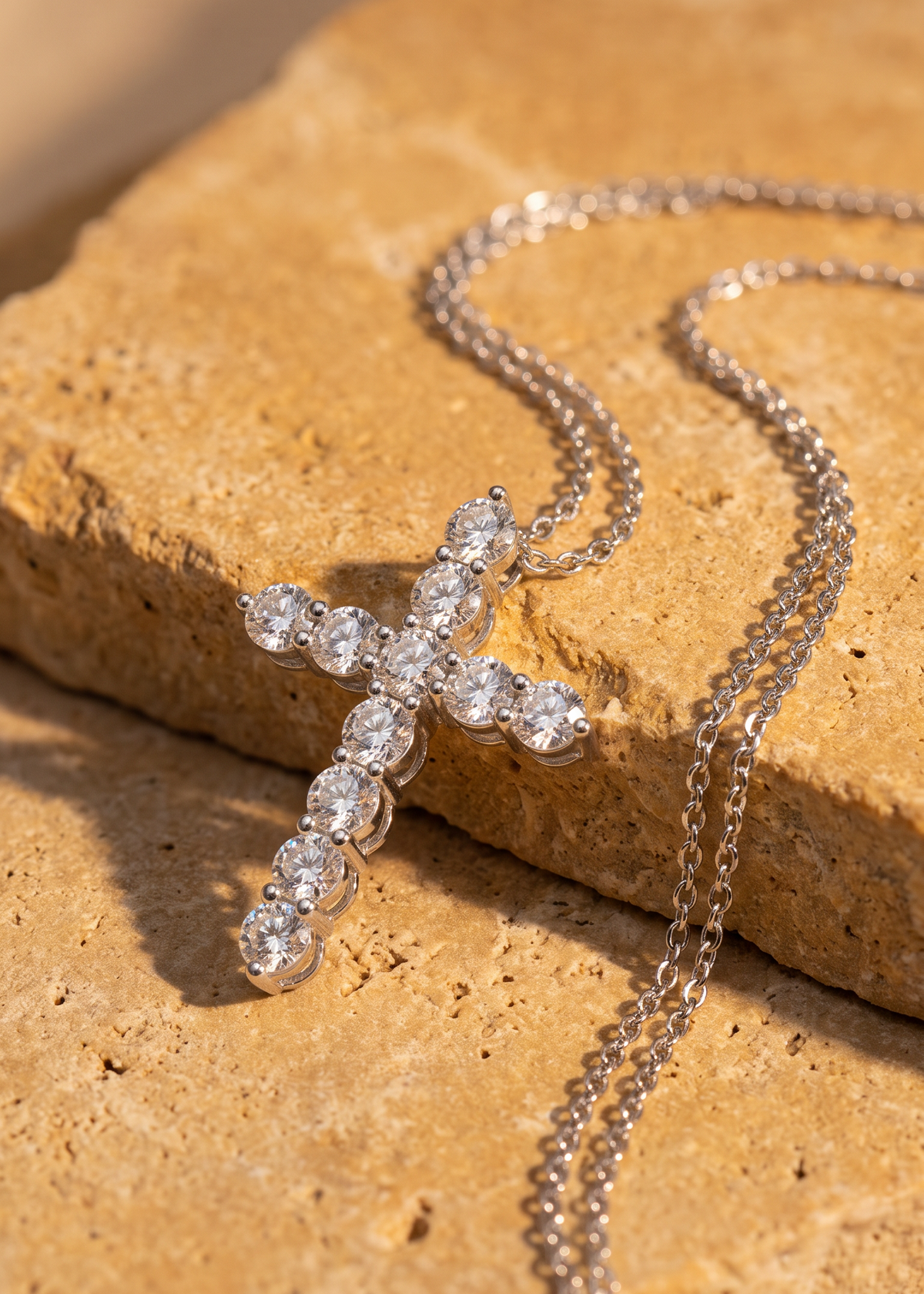Lab Diamond White Gold Large Cross Necklace