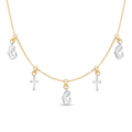 18K Two Tone Gold Cross & Mary Chain Necklace
