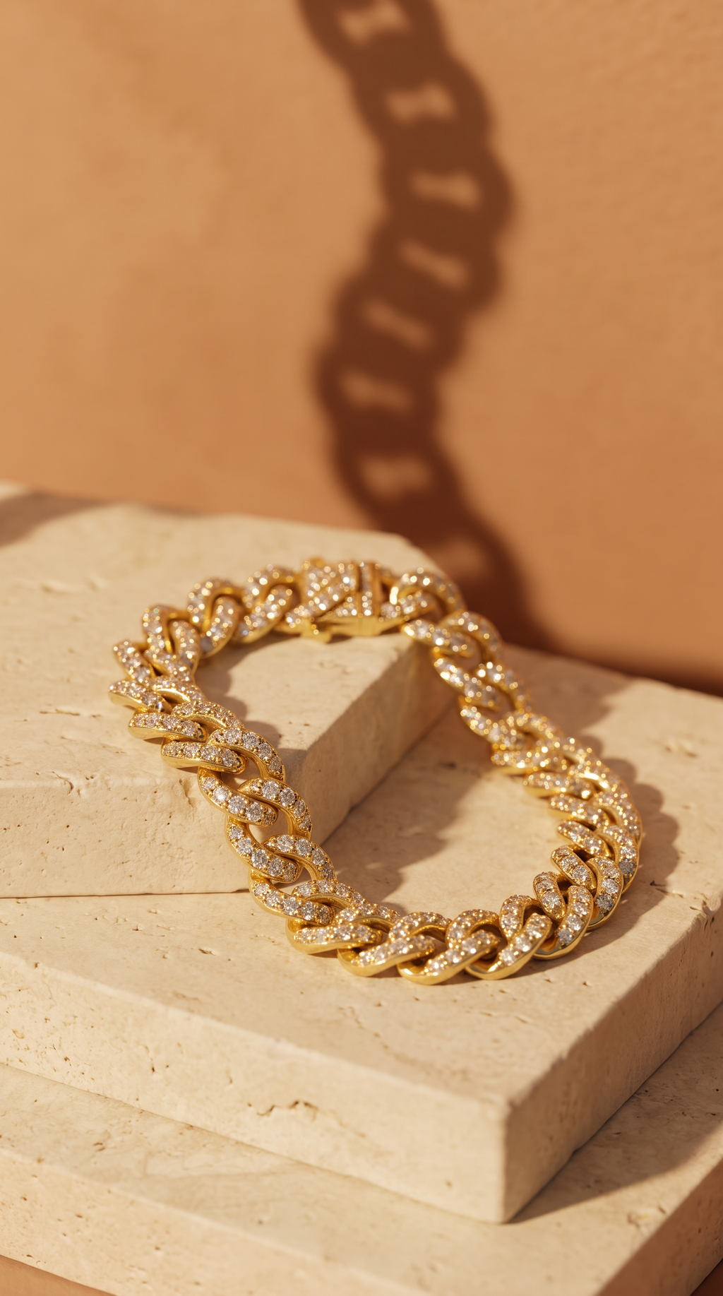 Lab Diamond Yellow Gold Cuban Link Chain Bracelet